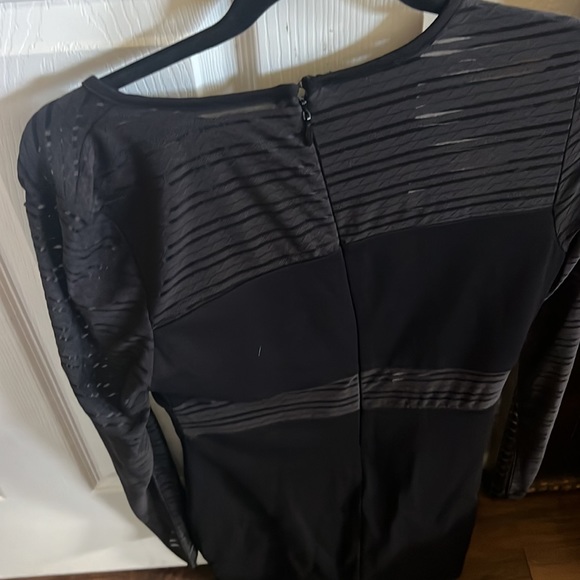 LONG SLEEVE STRIPED MESH MINI DRESS BLACK M New - Picture 13 of 15